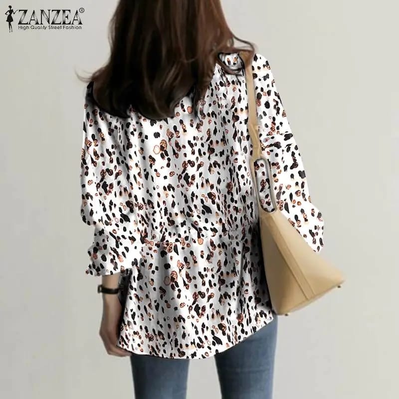ZANZEA Baggy Leopard Printed Elastic Chemise Long Sleeve Top S4321873 ZANZEA Baggy Leopard Printed Elastic Chemise Long Sleeve Top S4321873