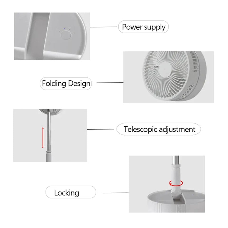 7200mAh Portable Fan Adjustable Floor Standing Summer Cooling Fan for Home Bedroom Office