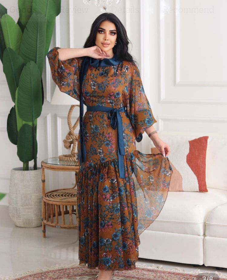 Brown Chiffon Dress S4673421 - Tuzzut.com Qatar Online Shopping