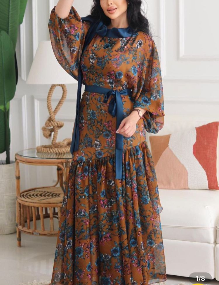 Brown Chiffon Dress S4673421 - Tuzzut.com Qatar Online Shopping