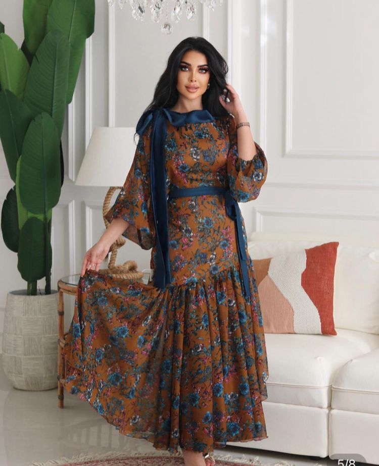 Brown Chiffon Dress S4673421 - Tuzzut.com Qatar Online Shopping