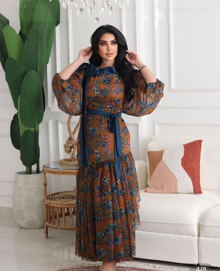 Brown Chiffon Dress S4673421 - Tuzzut.com Qatar Online Shopping