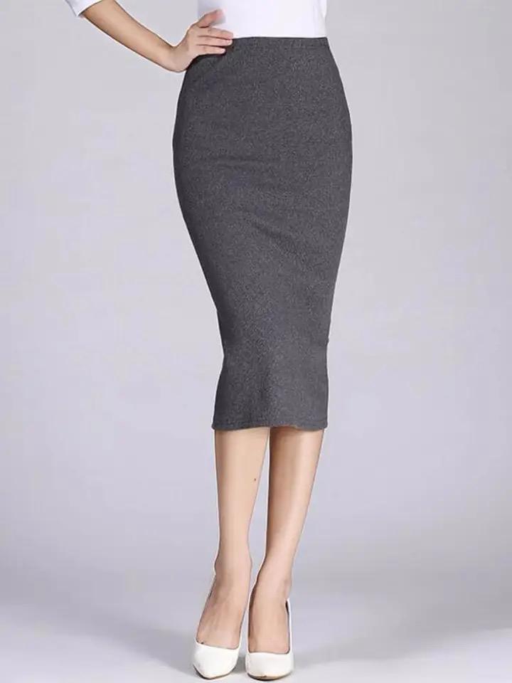 Autumn Winter Bodycon Skirts Womens Stretch Mid-Calf Skirts Slim Pencil Skirt Women Female Knitted Skirts S4174775 - Tuzzut.com Qatar Online Shopping