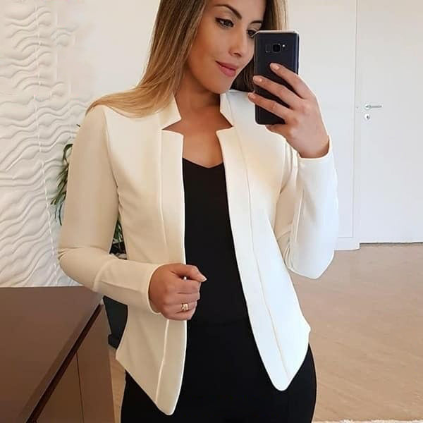 Women Solid Color Long Sleeve Lapel Casual Blazer - Tuzzut.com Qatar Online Shopping