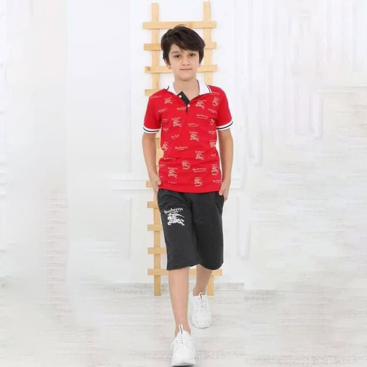 Boys Casual Burberry T-Shirt Shorts Set - Red TK5520 Boys Casual Burberry T-Shirt Shorts Set - Red TK5520