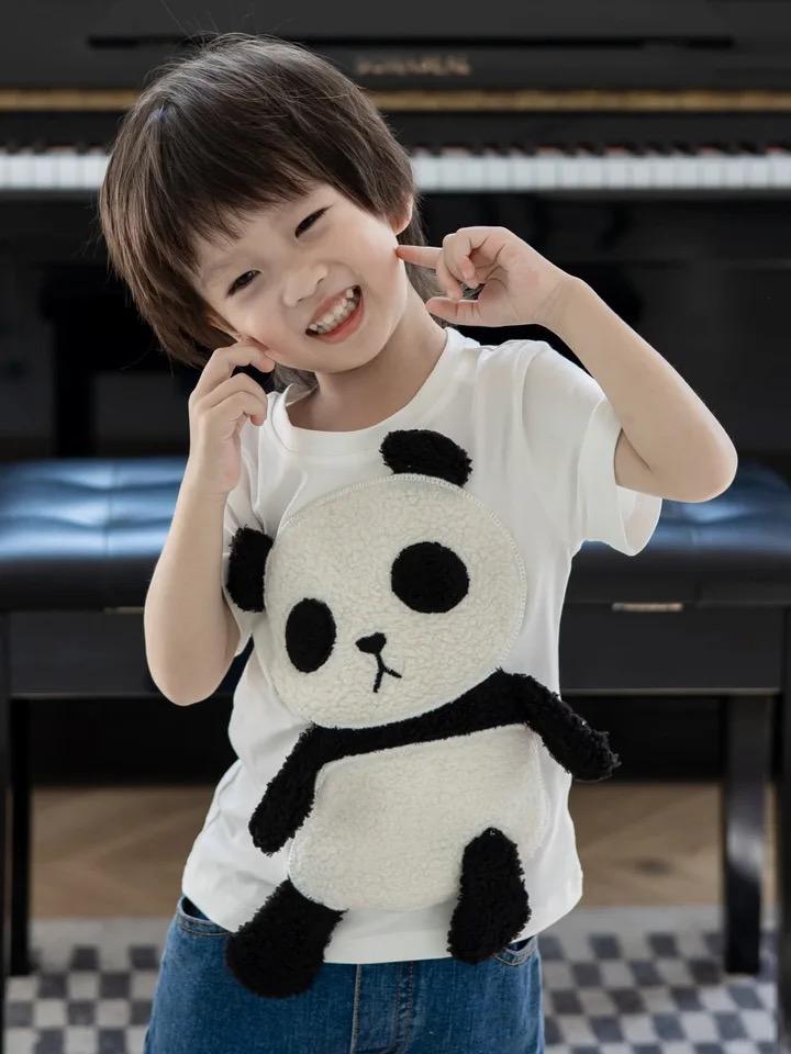 Cute Cartoon 3D Little Panda T-shirt Short Sleeve Children's Boys and Girls' Baby Top Summer 8-9Y 20346552