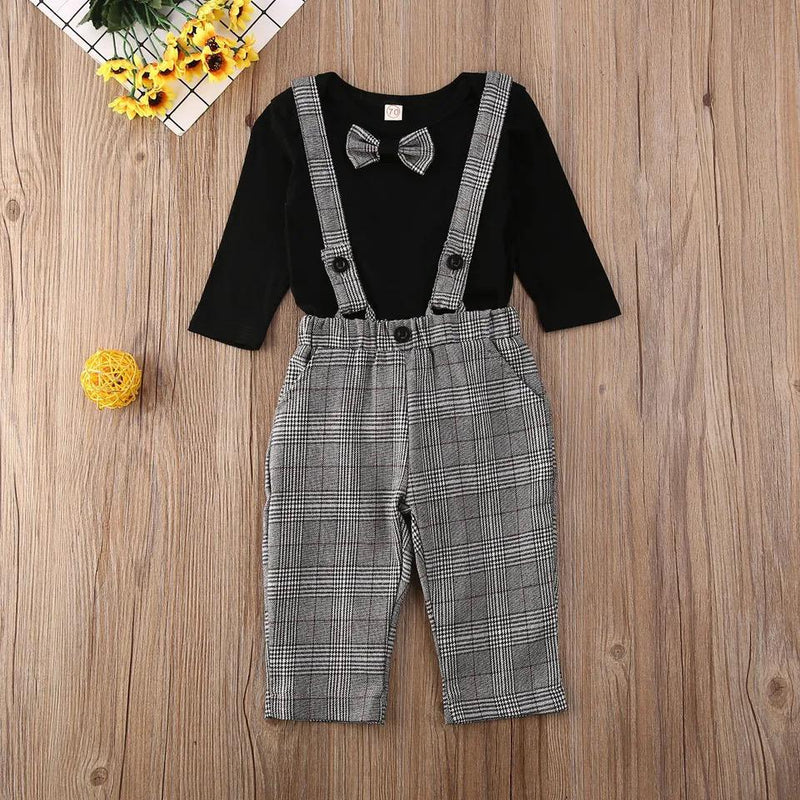 Newborn Baby Boy Clothes Long Sleeve Bodysuit Tops + Overalls 6-7Y 20478595 - Tuzzut.com Qatar Online Shopping