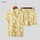 Men Hawaiian Sets Printing Summer Short Sleeve Button Shirt Beach Shorts Streetwear Casual Mens Suit 2 Pieces INCERUN XL S2470731 - Tuzzut.com Qatar Online Shopping