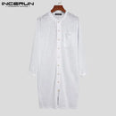 Men Pajamas Rompers Solid Color Homewear O Neck Long Sleeve Button Jumpsuits Cozy Breathable Men Thin Playsuit Nightwear INCERUN L S4593669 - Tuzzut.com Qatar Online Shopping