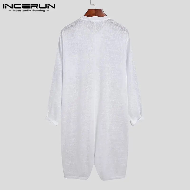 Men Pajamas Rompers Solid Color Homewear O Neck Long Sleeve Button Jumpsuits Cozy Breathable Men Thin Playsuit Nightwear INCERUN L S4593669