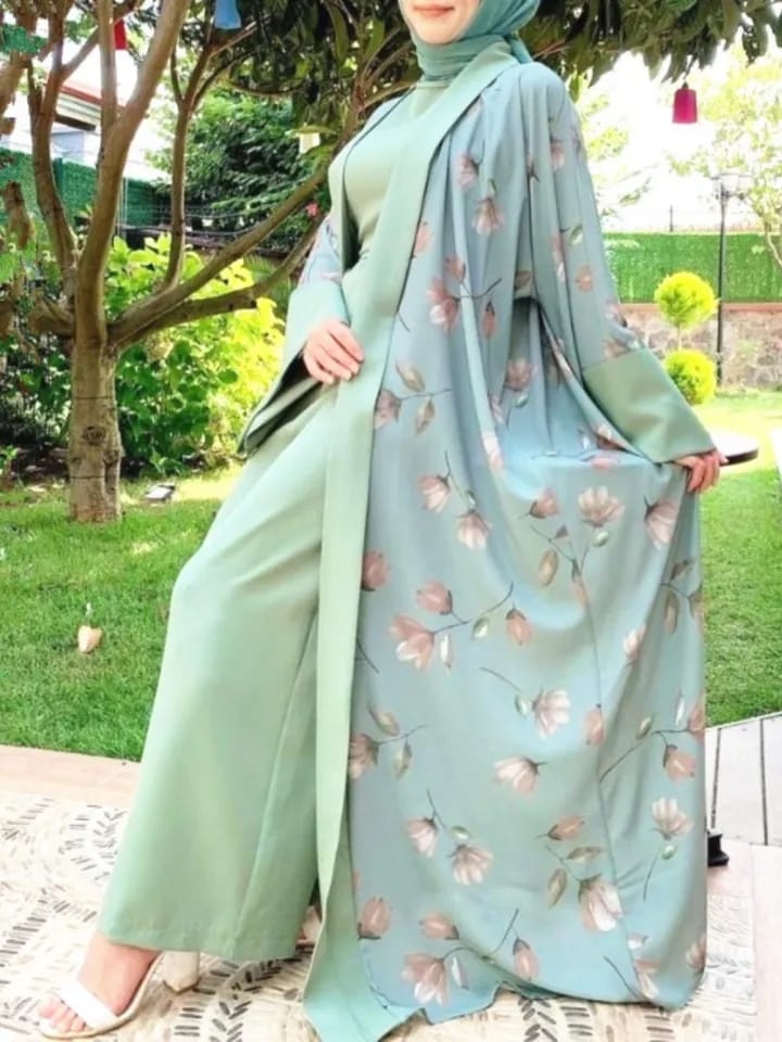 Middle East new flower long coat fashion elegant abaya women's two-piece suit eid mubarak kaftan dubai abaya turkey muslim L S4807295