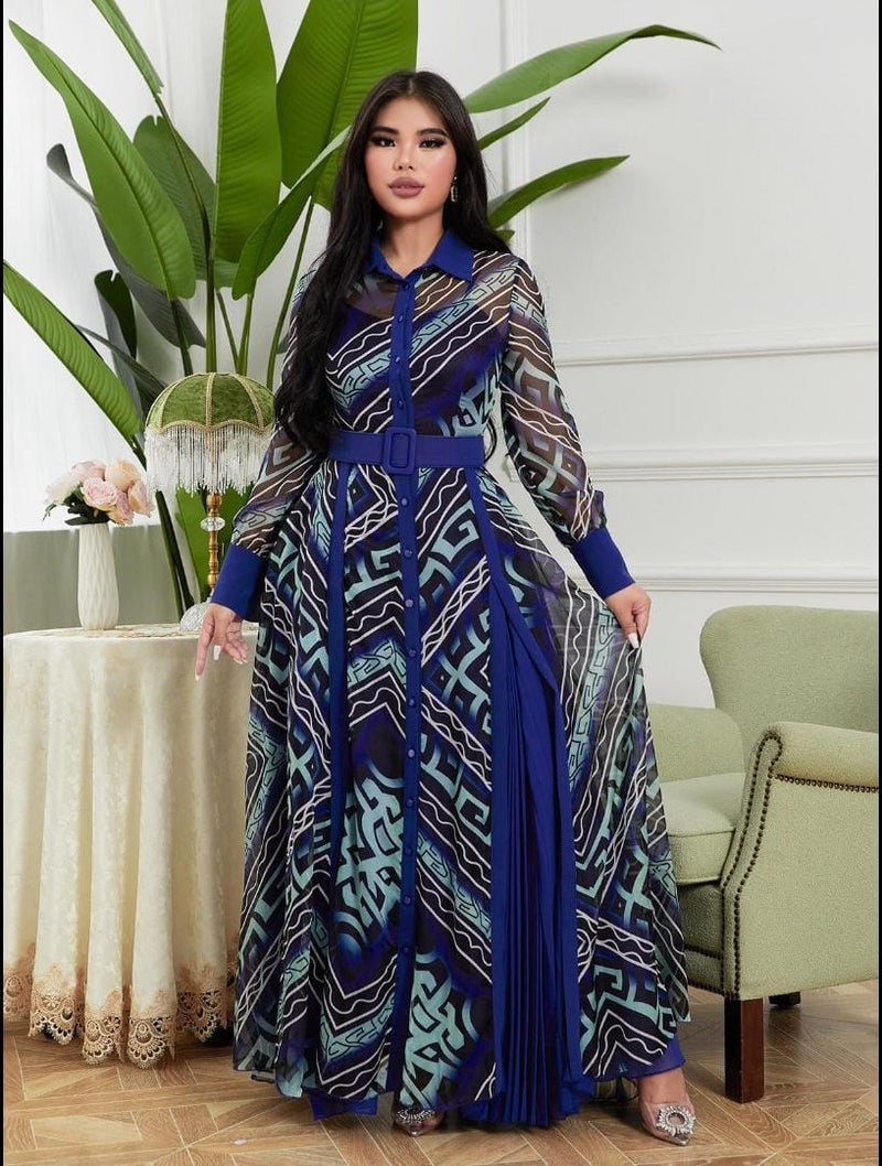 Blue Belted Chiffon Dress XL S4782210