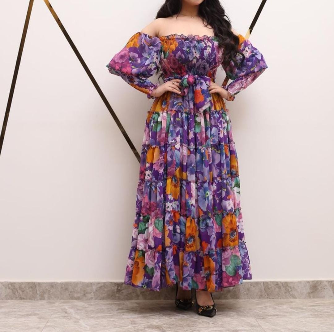Floral-print one-shoulder chiffon dress S4655888 Floral-print one-shoulder chiffon dress S4655888