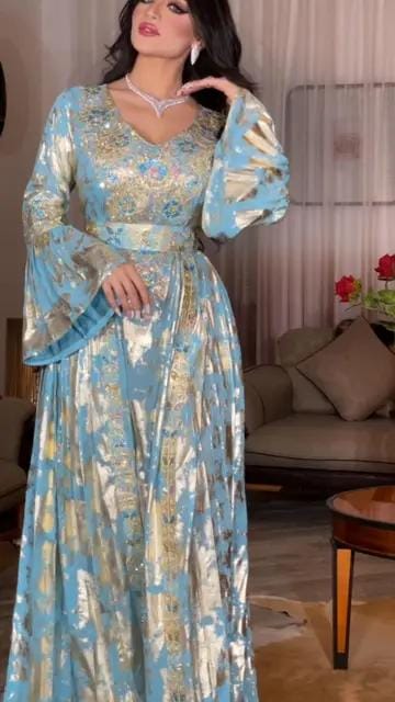 Abaya Women Arab Caftan Robe Long Sleeve Robe Embroidered Sequin Kaftan Islamic Clothing Muslim Dress Evening Gown L S4627683