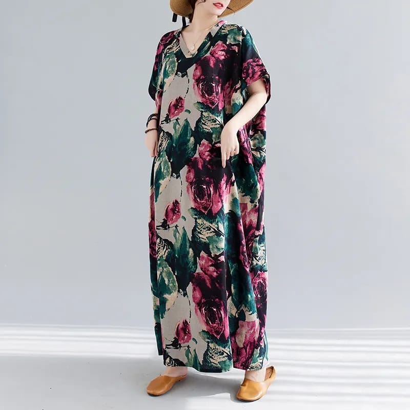 2023 Boho Print Half Sleeve Dress Summer Beach Wear Long Kimono