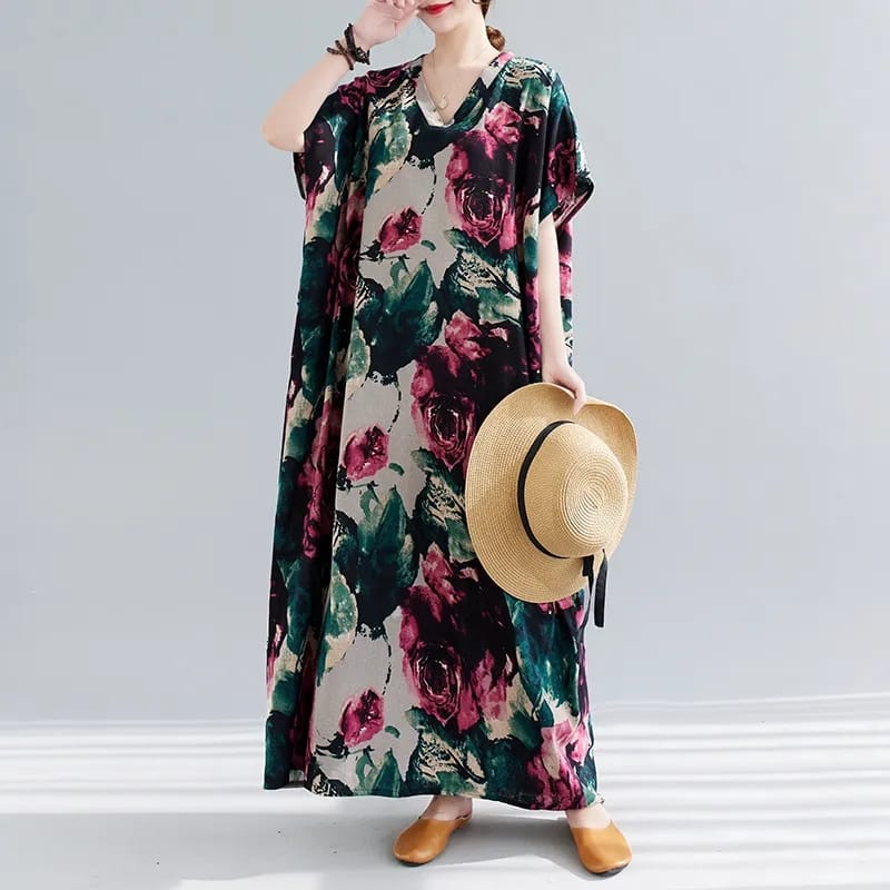 Fashion Print Short Sleeve Boheiman Long Dress Summer Boho Beach Wear Vintage Ladies Oversized Dresses X4839271