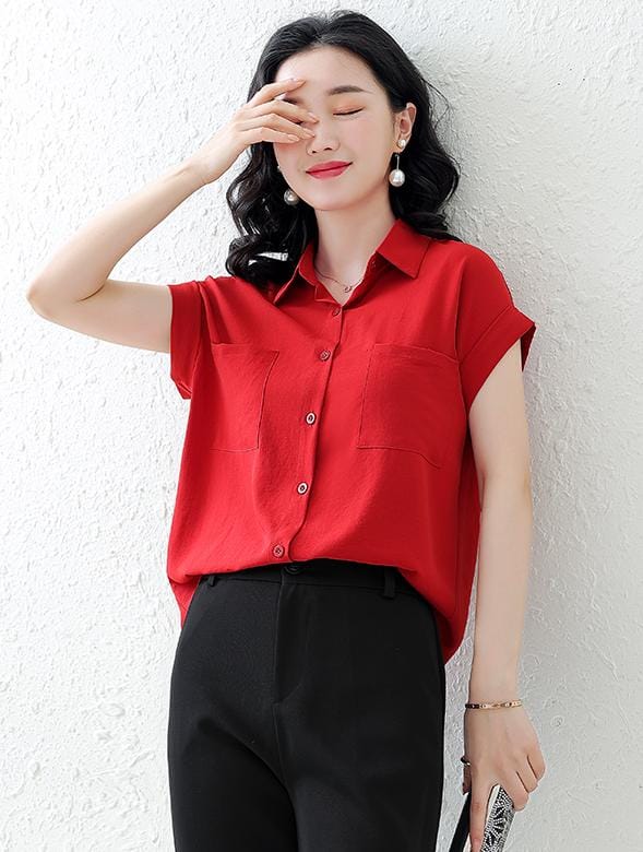 ZANZEA Summer Short Sleeve Shirts Women Blouse Loose Solid Color Casual Top Office Ladies Work Shirt Korean Fashion Female Clothing 2XL S4714740 - Tuzzut.com Qatar Online Shopping