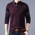 Men's Sweaters Fake Shirt Stripe Knitted Man Sweater Triangle Fashion Casual Cotton Autumn Collar Keep Warm Winter Pull Homme ZD68 - Tuzzut.com Qatar Online Shopping
