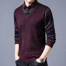 Men's Sweaters Fake Shirt Stripe Knitted Man Sweater Triangle Fashion Casual Cotton Autumn Collar Keep Warm Winter Pull Homme ZD68 - Tuzzut.com Qatar Online Shopping