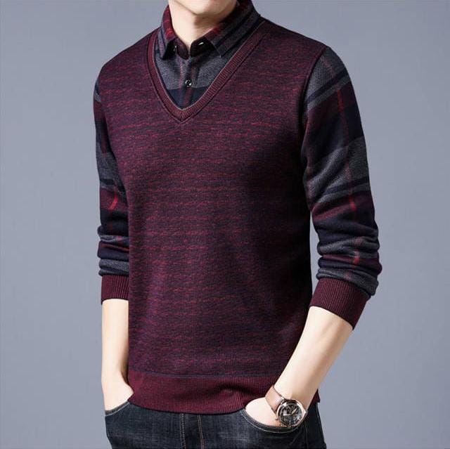 Men's Sweaters Fake Shirt Stripe Knitted Man Sweater Triangle Fashion Casual Cotton Autumn Collar Keep Warm Winter Pull Homme ZD68 Men's Sweaters Fake Shirt Stripe Knitted Man Sweater Triangle Fashion Casual Cotton Autumn Collar Keep Warm Winter Pull Homme ZD68