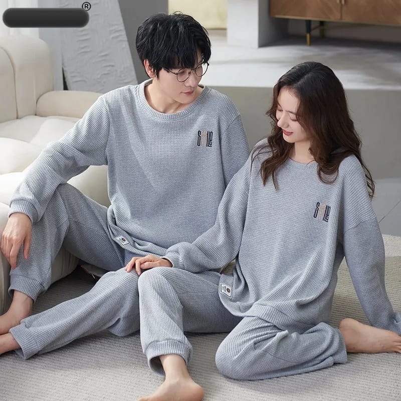 New Autumn Winter Waffle Cotton Long Sleeve Unisex Pajamas Set 3XL X4819297 - Tuzzut.com Qatar Online Shopping