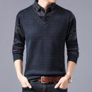 Men's Sweaters Fake Shirt Stripe Knitted Man Sweater Triangle Fashion Casual Cotton Autumn Collar Keep Warm Winter Pull Homme ZD68 - Tuzzut.com Qatar Online Shopping