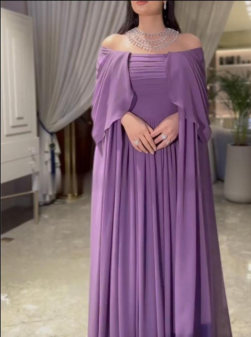 Purple One Shoulder Large Chiffon Dress S4893216 - Tuzzut.com Qatar Online Shopping