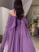 Purple One Shoulder Large Chiffon Dress S4893216 - Tuzzut.com Qatar Online Shopping