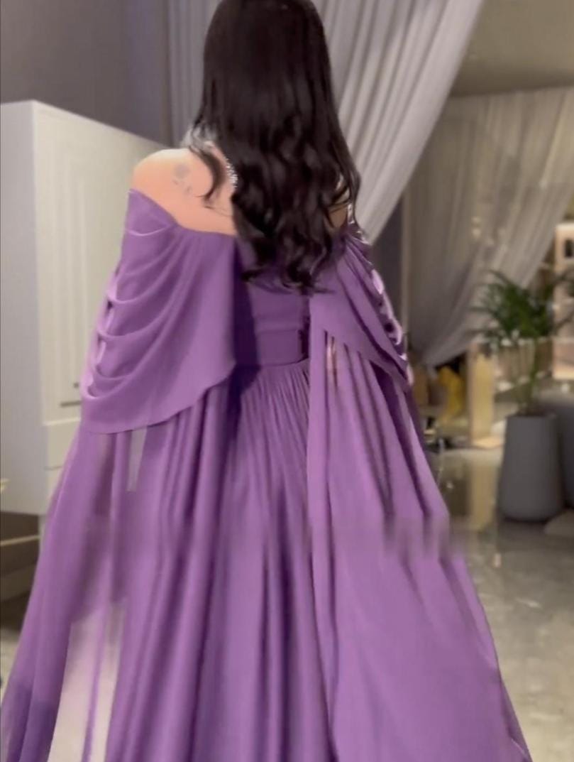 Purple One Shoulder Large Chiffon Dress S4893216 Purple One Shoulder Large Chiffon Dress S4893216