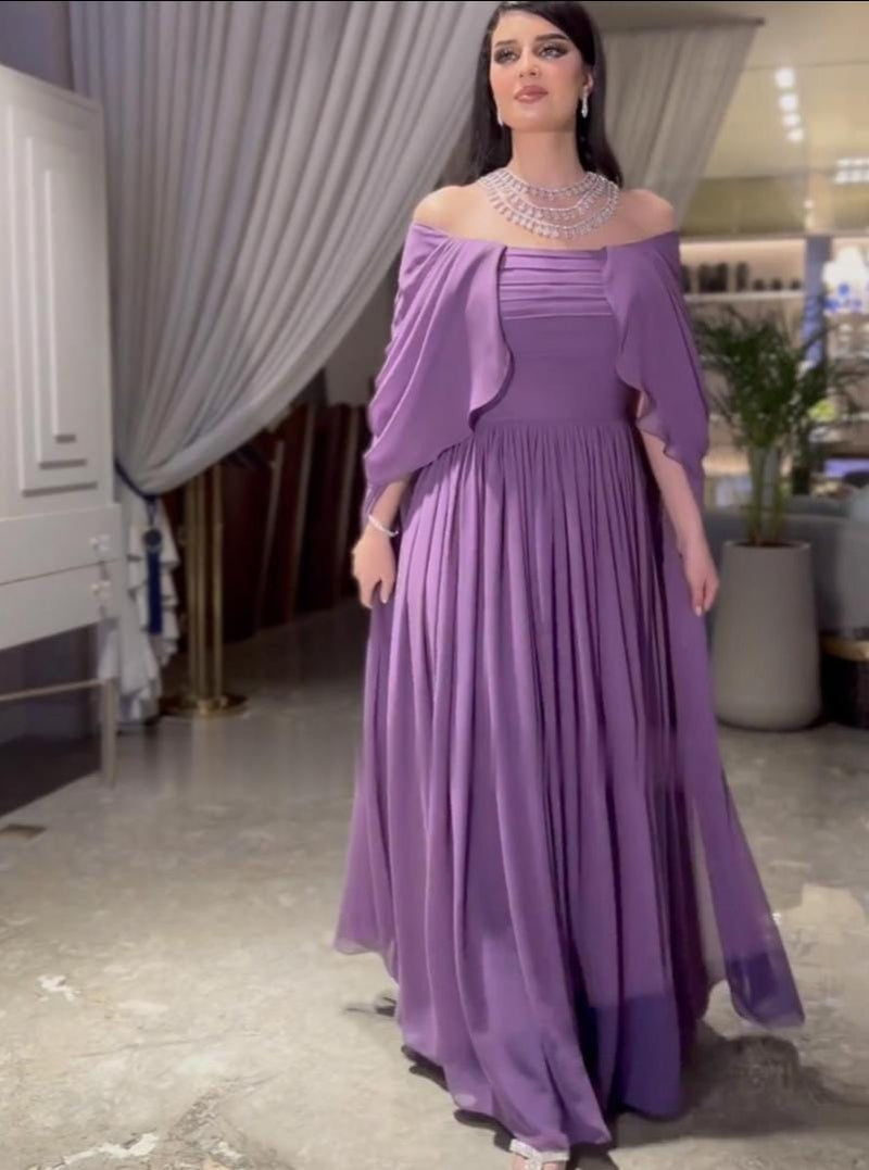 Purple One Shoulder Large Chiffon Dress S4893216 - Tuzzut.com Qatar Online Shopping