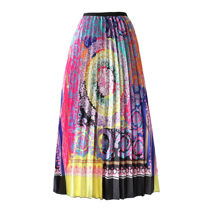 Starfish Print Cartoon Summer Skirts Women's Fashion Brand Designer High Waist Elastic Long Midi Pleated Skirt Female M S3443356