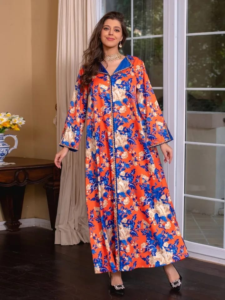 Eid Muslim Women Dress Abaya Morocco Party Dresses Abayas Floral Lapel Prayer Long Sleeve Robe Ramadan Musulman Maxi Vestidos 2XL S4852372
