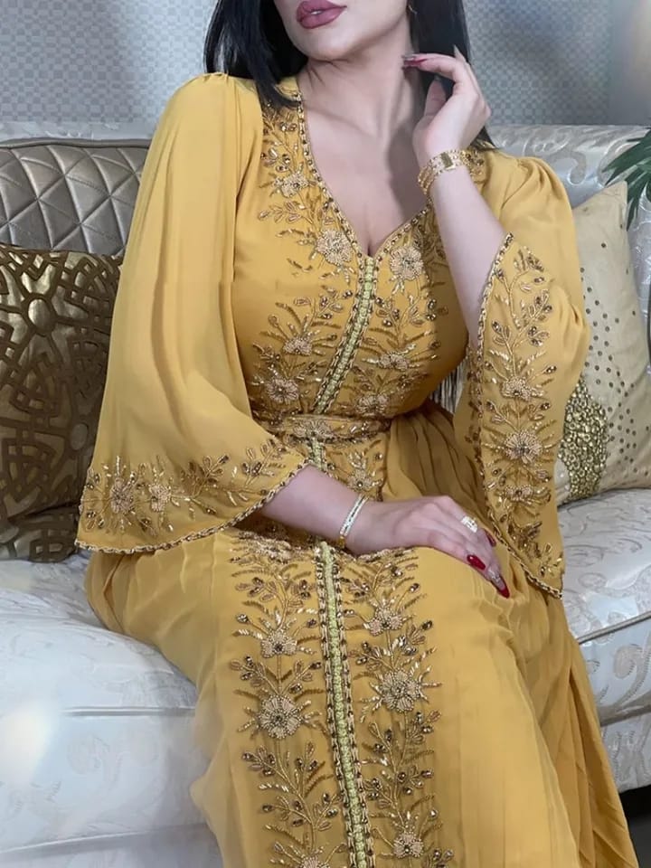 Eid Morocco Muslim Party Dress Abaya for Women Diamond Islamic Embroidered Dresses Belt Kaftan Vestidos Maxi Abayas Caftan XL S4610022