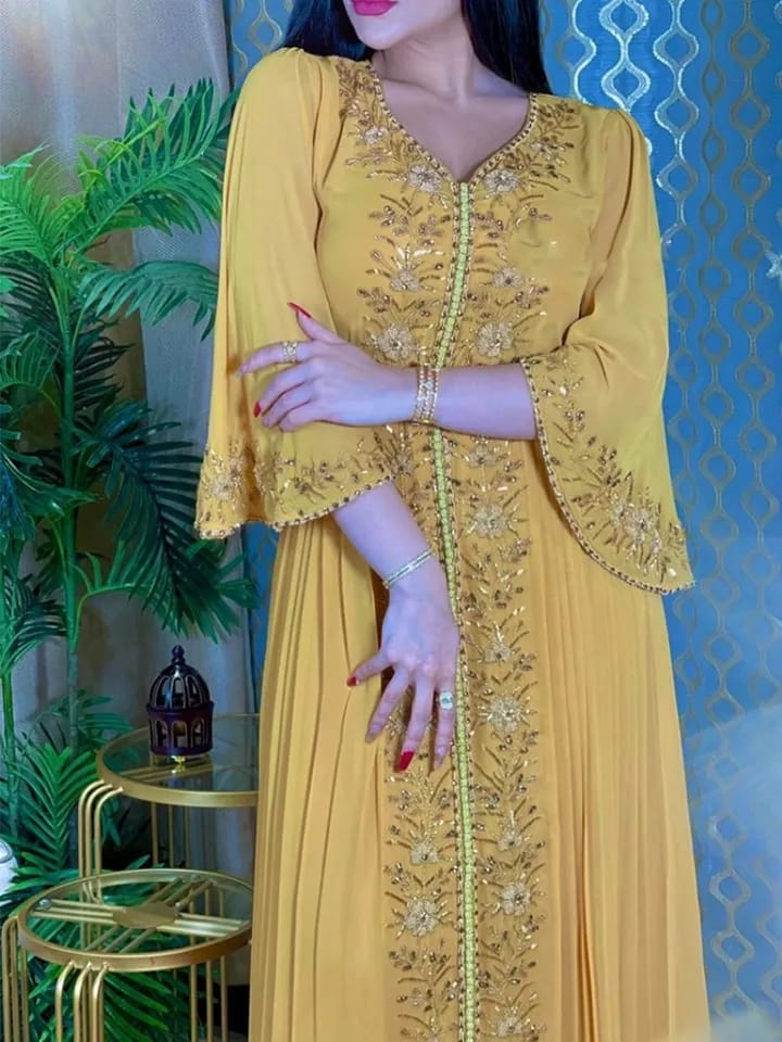 Eid Morocco Muslim Party Dress Abaya for Women Diamond Islamic Embroidered Dresses Belt Kaftan Vestidos Maxi Abayas Caftan XL S4610022