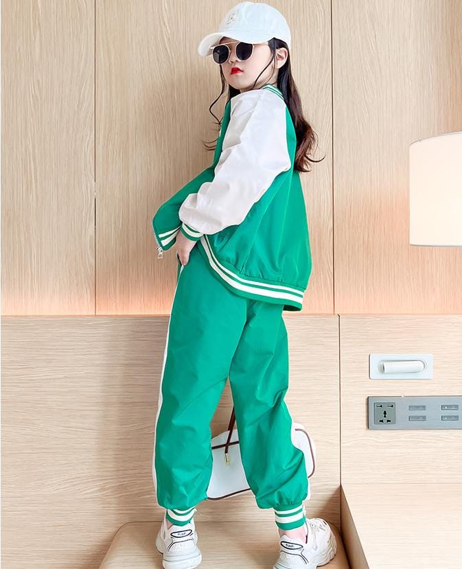 Girls Casual Sport Suits Kid Clothes for Spring Autumn Patchwork Tops + Striped Sweatpants 2pcs Children Fashion Tracksuit11-12 S4660658