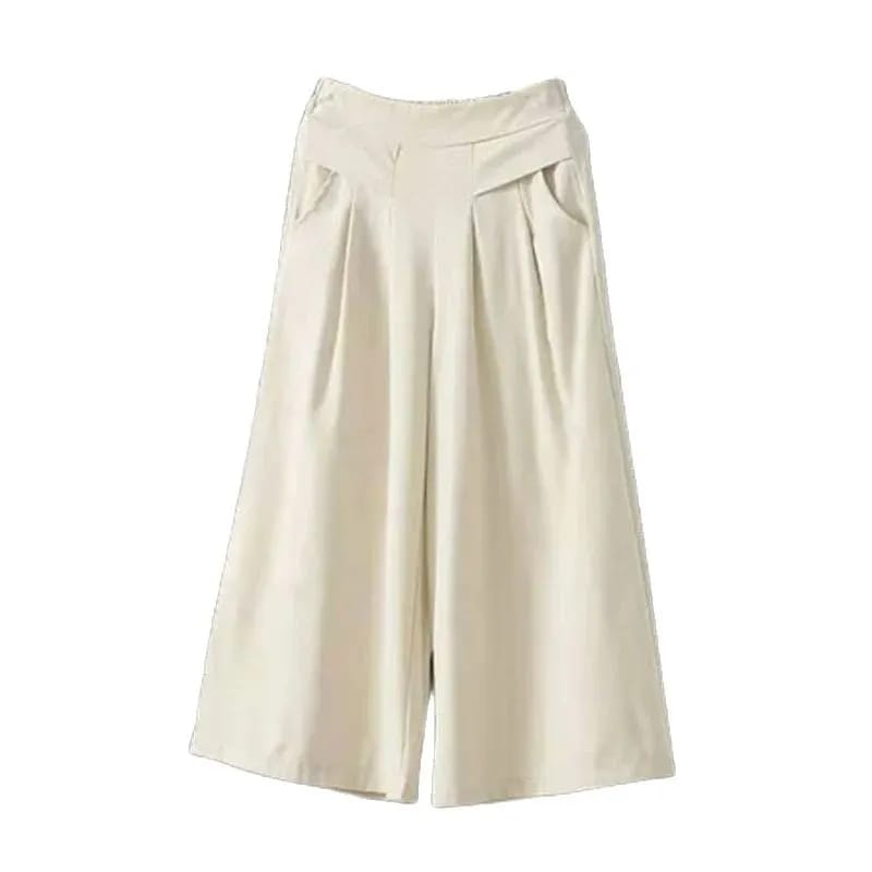 ZANZEA Cotton Linen Show Thin Culottes Women's Summer Thin Breathable Wide Leg Pants Literature Art Elastic High Waist Cropped Pants L S4526163