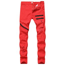 Ripped Jeans Fashion Wild Solid Color Slim Close-Fitting Casual Hole Pants Trousers with Zipper for Daily S1427340 - Tuzzut.com Qatar Online Shopping