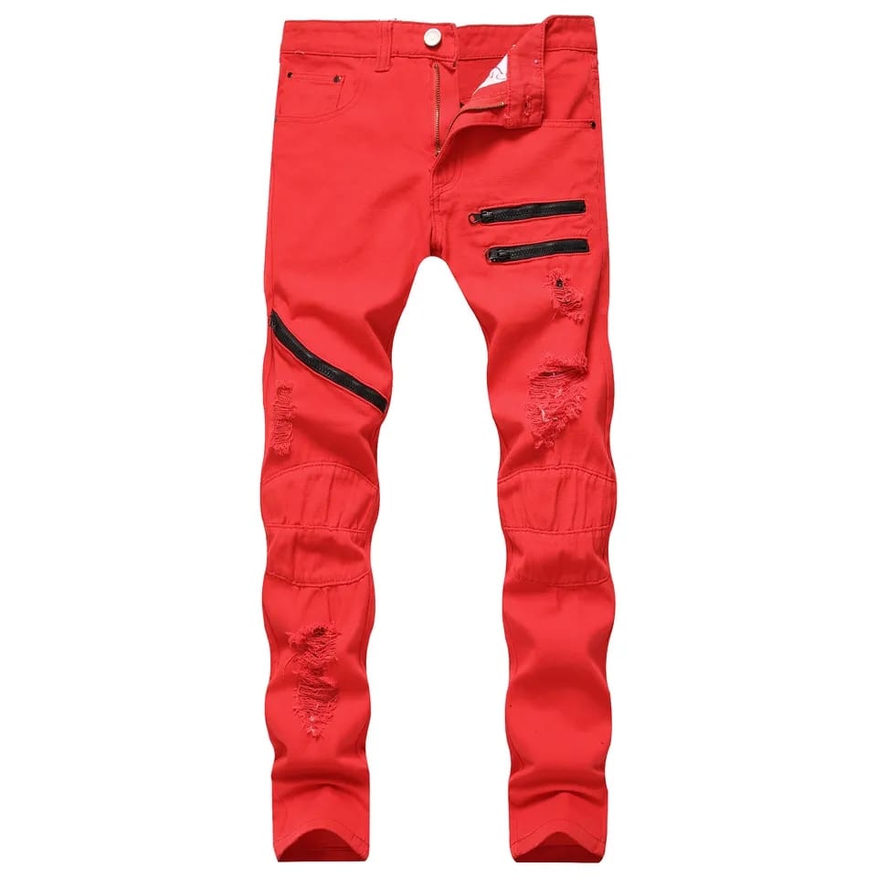 Ripped Jeans Fashion Wild Solid Color Slim Close-Fitting Casual Hole Pants Trousers with Zipper for Daily S1427340 Ripped Jeans Fashion Wild Solid Color Slim Close-Fitting Casual Hole Pants Trousers with Zipper for Daily S1427340