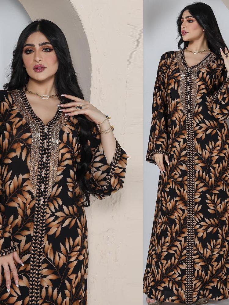 Ramadan Jalabiya Fashion Women Abaya Dress Fashion Print Elegant Hijab Dresses XL S4531802