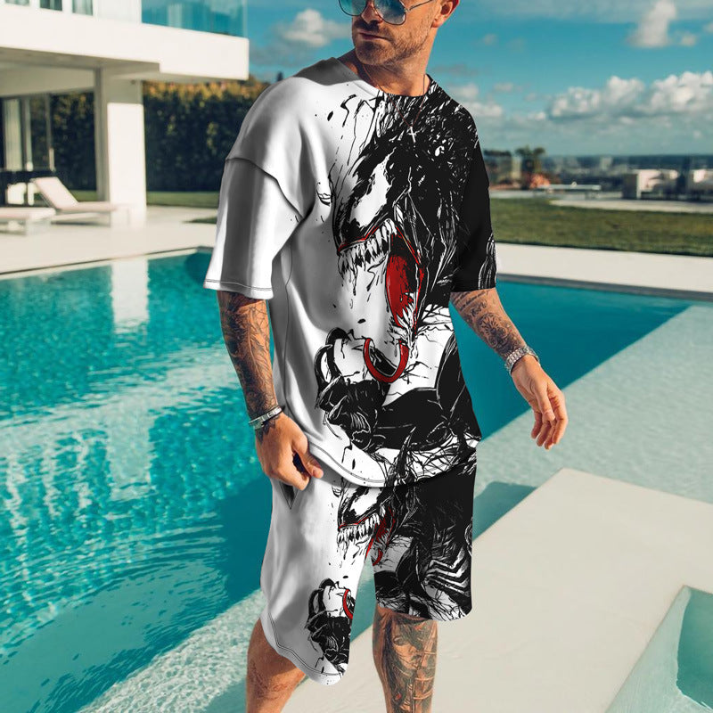 Summer Men's vacation style 3D Short Sleeve T-Shirt The Lion 3D Printed O-Neck Tees&Shorts Suit 5XL S4610519