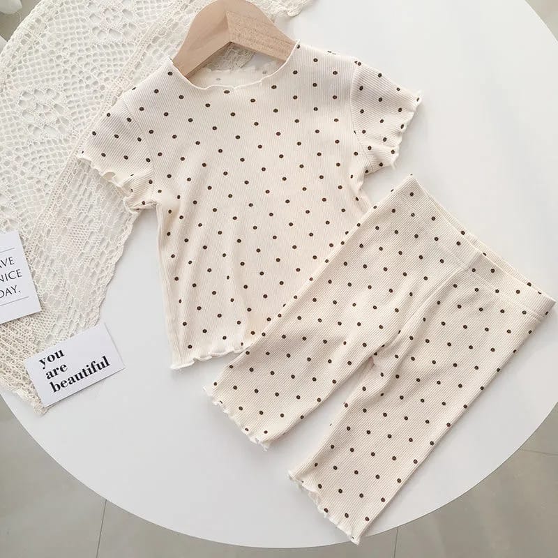 Children's summer thin suit polka dot Western-style girls summer clothes two-piece home clothes 2-3Y S4483968 - Tuzzut.com Qatar Online Shopping