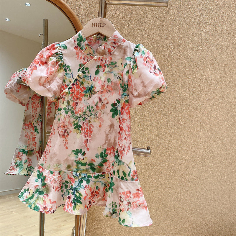 Short sleeve dress for kids baby girll chinese style dress 4-5Y X4856058 - Tuzzut.com Qatar Online Shopping