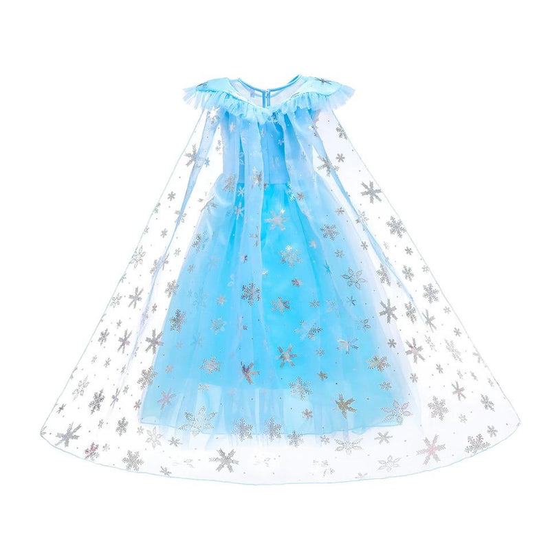 Girls Queen Elsa Princess Dress Up Kids Light Blue Sequin Tulle Ball Gown Birthday Party Dress with Snowflake Cape Fantasia Elsa 4-5Y S4834193
