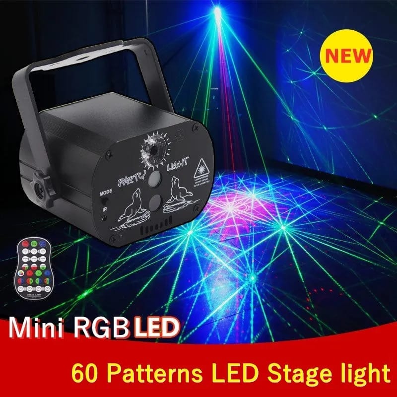 60 Patterns RGB Stage Lights Voice Control Music Led Disco Light Party Show Laser Projector Lights Effect Lamp with Controller X7428067