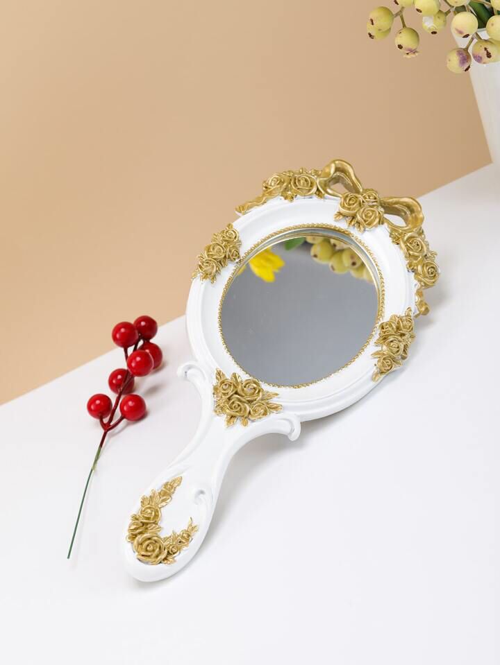 Flower Decor Handle Mirror S3248629 - Tuzzut.com Qatar Online Shopping