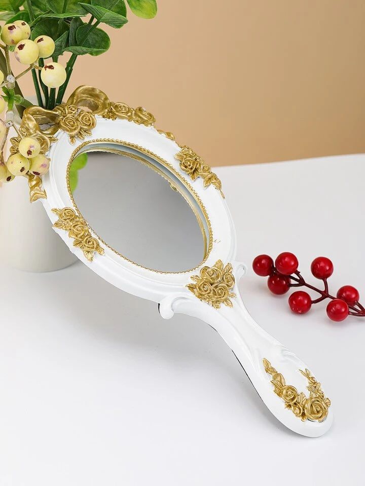 Flower Decor Handle Mirror S3248629 - Tuzzut.com Qatar Online Shopping