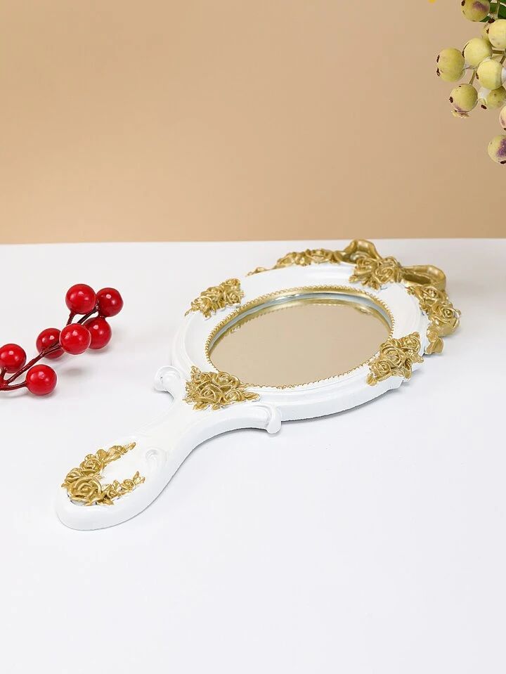 Flower Decor Handle Mirror S3248629 - Tuzzut.com Qatar Online Shopping