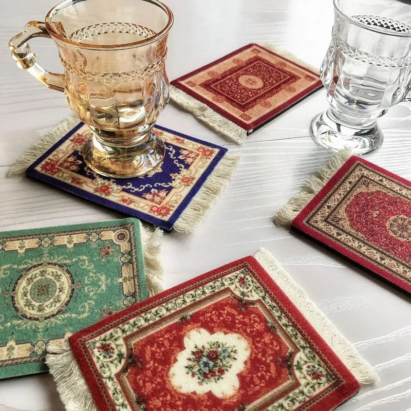 Persian Mini Woven Rug Mat Mousepad Retro Style Carpet Pattern Cup laptop PC Mouse Pad with Fring Home Office Table Decor Craft S4780621 - Tuzzut.com Qatar Online Shopping