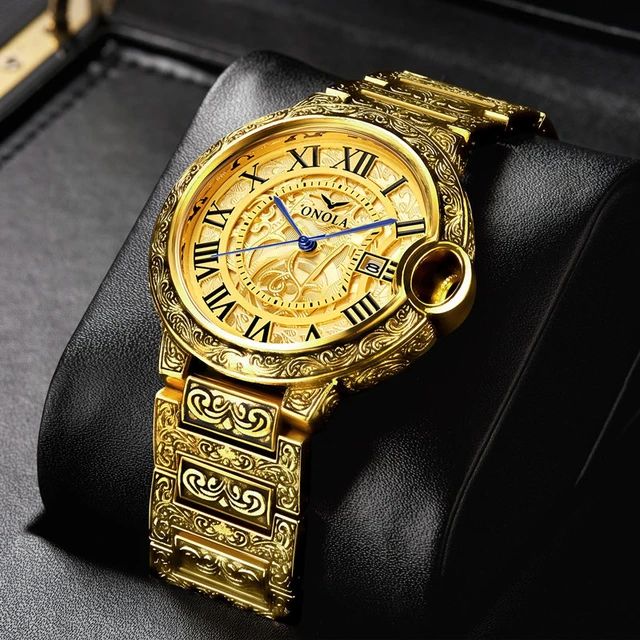 ONOLA Retro Golden Men Watch Top Brand Luxury Alloy Steel Business Quartz Wrist Watches Mens Clock Relogio Masculino S3349266