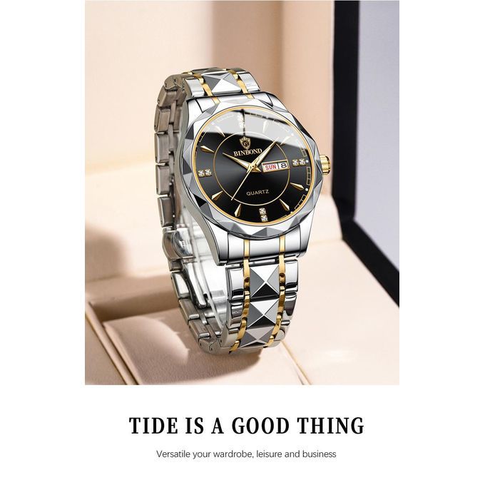 BINBOND Men's Tungsten Steel Watch with Calendar, Stylish Design S4802970 - Tuzzut.com Qatar Online Shopping